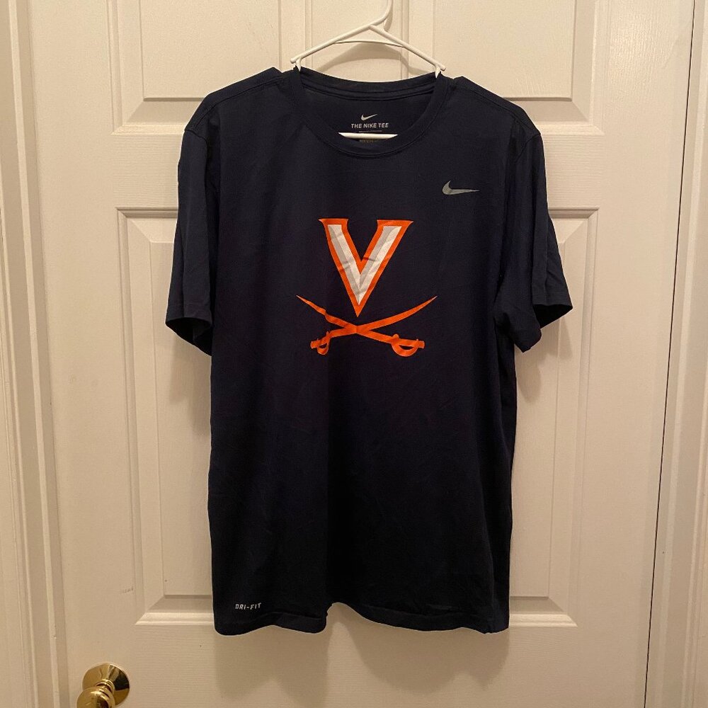 Virginia UVA Cavaliers Football Team Issued Nike Finish Blue T-Shirt Large